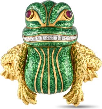 18K Yellow Gold and Platinum Diamond and Ruby Enameled Frog Brooch