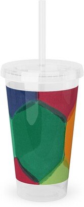 Travel Mugs: Overlapping Hexagons - Warm Summer Acrylic Tumbler With Straw, 16Oz, Multicolor