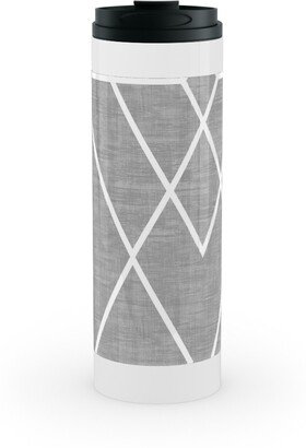 Travel Mugs: Geometric Grid - Gray Stainless Mug, White, 16Oz, Gray