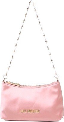 Embellished-Chain Zipped Satin Shoulder Bag