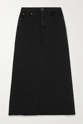 Hilla Distressed Organic Denim Maxi Skirt - Black