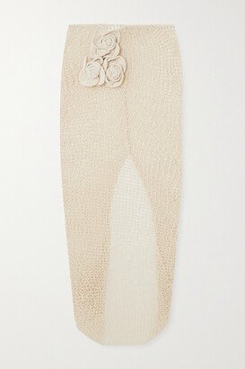 Appliquéd Gathered Crocheted Cotton-blend Maxi Skirt - Cream
