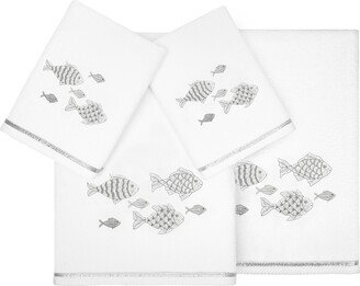 Linum Home Textiles Turkish Cotton Figi Embellished Towel Set, 4 Piece