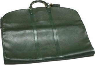 Garment Case Green Leather Travel Bag (Pre-Owned)