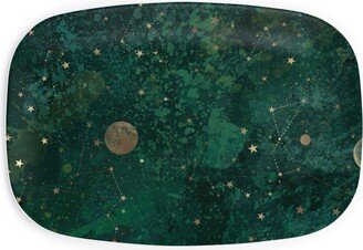 Serving Platters: Moon And Stars - Green Serving Platter, Green