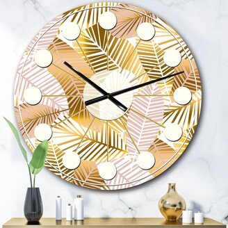 Designart 'Golden Palm Leaves II' Mid-Century wall clock