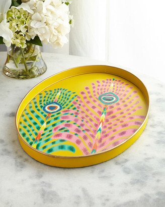 X Matthew Williamson Peacock Feather Duo Iron Oval Tray