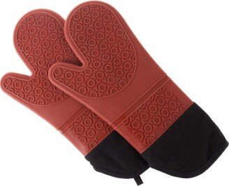 Silicone Oven Mitts Extra Long Professional Quality Heat Resistant with Quilted Lining and 2-sided Textured Grip 1 pair Dark Red