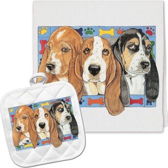 Basset Hound Kitchen Dish Towel & Pot Holder Gift Set