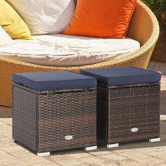 2PCS Patio Rattan Ottomans Seat Side Table Storage Box - See Details