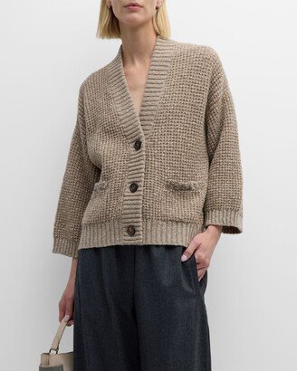 Woolcash Waffle-Stitch Cardigan with Sequin Embellishments