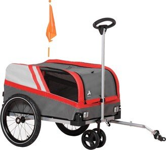 Aosom Dog Bike Trailer 2-in-1 Travel Dog Stroller, Small Pet Bicycle Cart Carrier with Universal Coupler, Safety Leash, and Easy Fold Design, Red