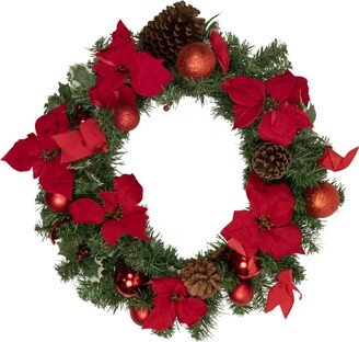 Northlight Poinsettia with Pinecone and Ball Artificial Christmas Wreath- 24 Unlit