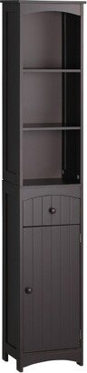 HOMCOM Bathroom Storage Cabinet, Free Standing Bath Storage Unit, Tall Linen Tower with 3-Tier Shelves and Drawer, Brown