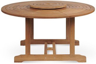 Curated Maison Ambre 59 Inch Dia Round Teak Outdoor Dining Table With Lazy Susan