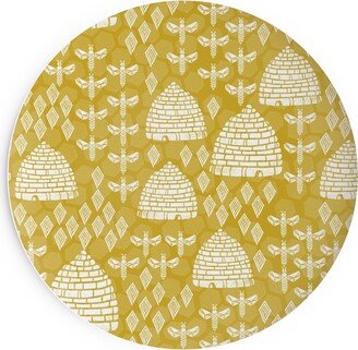 Salad Plates: Bee Hives, Spring Florals Linocut Block Printed - Golden Yellow Salad Plate, Yellow