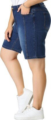 Agnes Orinda Women's Plus Denim Shorts Zipper Slash Pocket Stretch Skinny Jeans Blue 4X