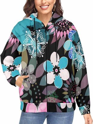 LOSARON Colorful flower Women's Zipper Drawstring Hooded Jackets Casual Fashion Jackets Fall Outfits Oversized Sweaters 4XL