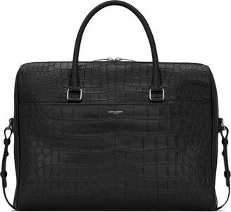 Crocodile-Effect Leather Briefcase