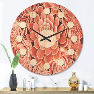 Designart 'Coral Toned Succulent' Mid-Century Modern Wood Wall Clock