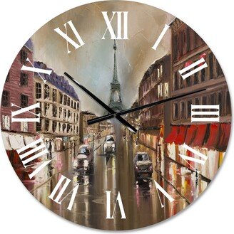 Designart 'Quiet Rainy Street In Gray Paris' Traditional wall clock