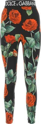 Rose-Printed Charmeuse Leggings