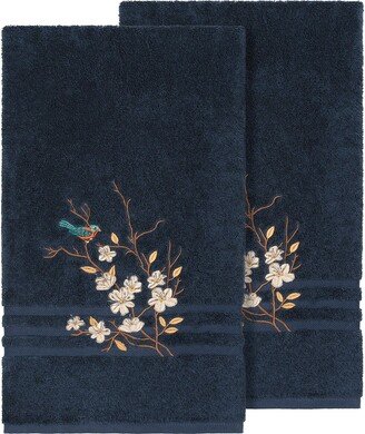 Spring Time Embellished Bath Towel - Set of 2 - Midnight Blue