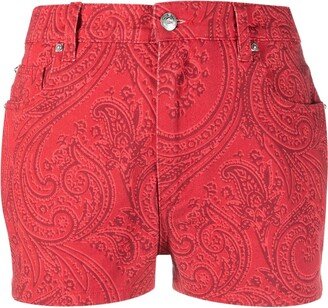 Paisley-Print Denim Shorts-AB