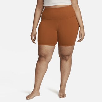 Women's Yoga High-Waisted 7 Shorts (Plus Size) in Brown-AA