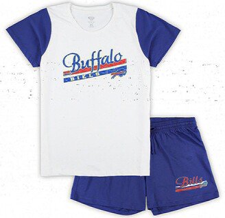 Women's Concepts Sport White, Royal Buffalo Bills Plus Size Downfield T-shirt and Shorts Sleep Set - White, Royal