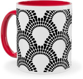 Mugs: Scallops - Black And White Ceramic Mug, Red, 11Oz, Black