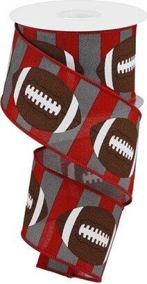 Brown Footballs Red/Grey Stripe Royal Wired Ribbon, Football 2.5 Inch X 10 Yard Sports Wreath, Alabama