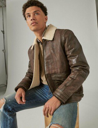 Men's Leather Aviator Jacket With Faux Shearling Collar