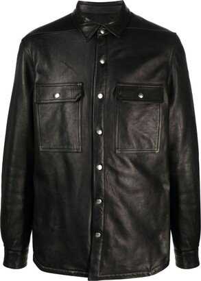 Flap-Pocket Leather Shirt Jacket