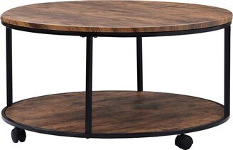 caden inc 36 in. Low Round Wood Coffee Table with Caster Wheels