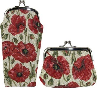 CTM Women' Poppy Print Tapetry Glae Cae and Coin Pure Set, Poppy Flower