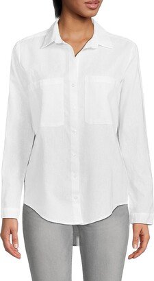 Saks Fifth Avenue Made in Italy Saks Fifth Avenue Women's Pocket Linen Blend Button Down Shirt
