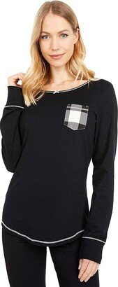 Little Blue House by Hatley Cream Plaid Stretch Jersey Top (Black) Women's Pajama