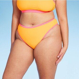 Women's Colorblock Ultra High Leg Extra Cheeky Bikini Bottom Orange/Pink