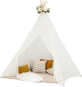 Lace Teepee Tent with Colorful Light Strings for Children - 47.5 x 47.5 x 55