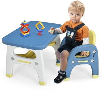 Kids Activity Table and Chair Set with Montessori Toys for Preschool and Kindergarten-Blue - 31 x 19.5 x 19.5