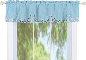 Collections Etc Scroll Embroidered Cutout Window Curtains - Seasonal Window Accent for Any Room in Home, Blue, Valance