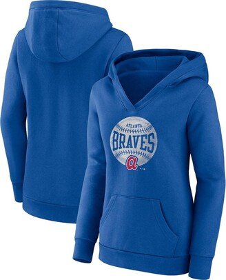 Women's Branded Royal Atlanta Braves Slider Crossover V-neck Pullover Hoodie