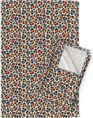 Earth Tone Animals Tea Towels | Set Of 2 - Colored Leopard Print By Magicforestory Nature Animal Linen Cotton Spoonflower