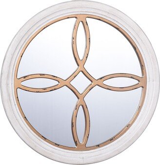 Distressed Gold & White - Round Wooden Traditional Wall Mirror
