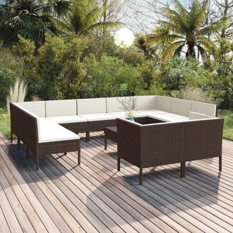 12 Piece Patio Lounge Set with Cushions Poly Rattan Brown-AC