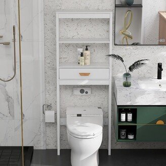 HOMEBAY Over-the-Toilet Storage Cabinet White with one Drawer and 2 Shelves