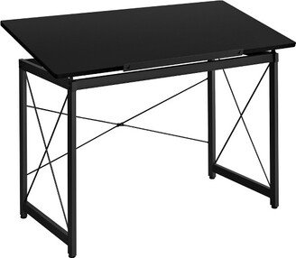 Adjustable Drafting Table For Artists Tilting Tabletop Basic Drawing Desk With Adjustable Tabletop & Pencil Ledge Black