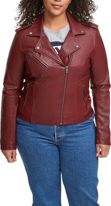 Plus Size Trendy Faux Leather Moto Jacket