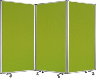 Accordion Style Fabric Upholstered 3 Panel Room Divider, Green and Gray